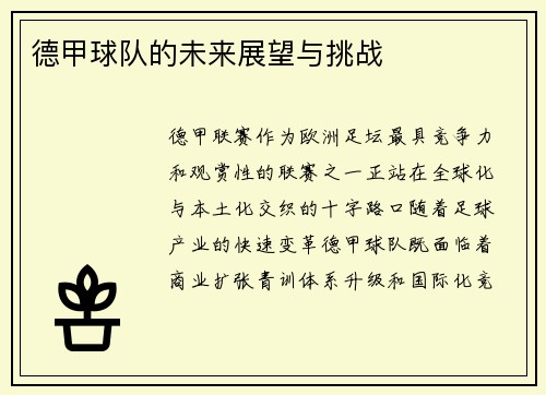 德甲球队的未来展望与挑战